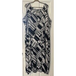 Catherines Maxi Dress Women 4X Sleeveless Geometric Striped Black White Babydoll